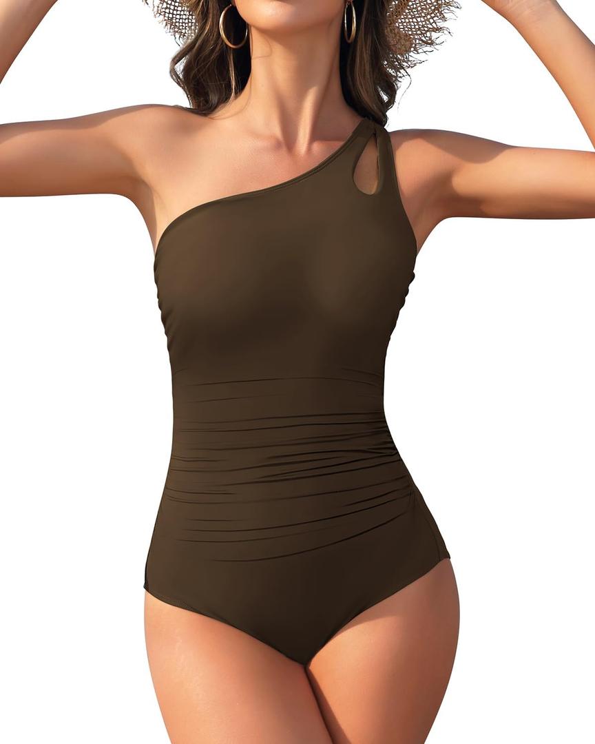 Century Star One Shoulder One Piece Swimsuit Women Teen Girls Tummy Control 2024 Bathing Suits Modest Full Coverage Swimwear XXL