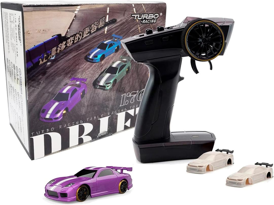 Turbo Racing C61 1:76 Scale Drift RC Car with Gyro Mini Full Proportional RTR 2.4GHZ Remote Control with 2 Replaceable Body Shell(Purple)