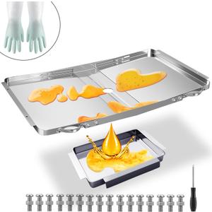 Gas Grill Grease Tray Replacement Parts, Adjustable Grease Tray with Catch Pan Stainless Steel Drip Pans Set (XL)