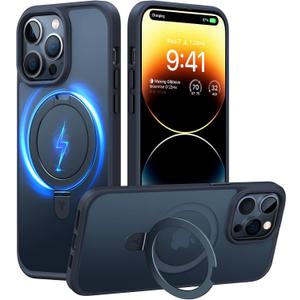 TORRAS Magnetic Ostand for iPhone 14 Pro Max Case [Compatible with Magsafe] with Stand, [Military Grade Drop Protection] Shockproof Translucent Back Slim Protective Phone Case (2022), Black