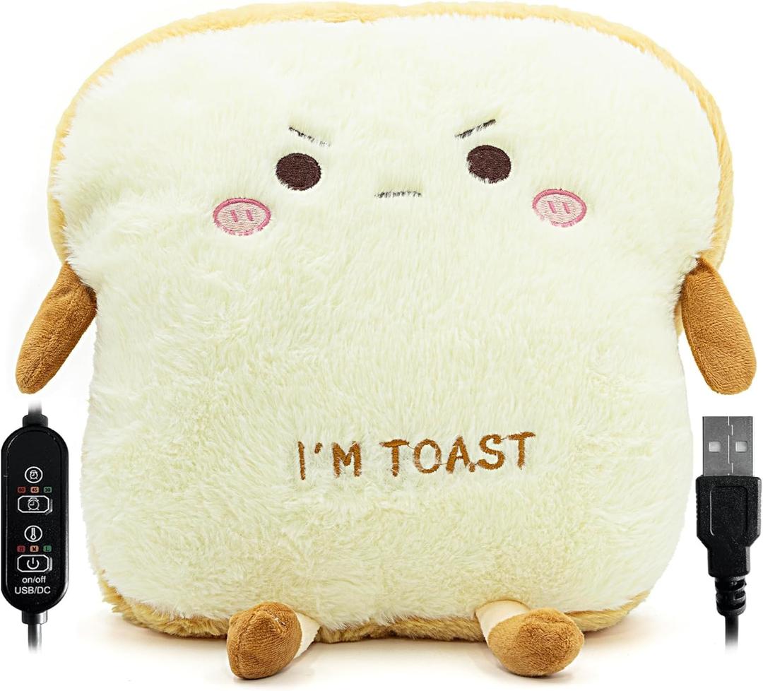 Cute Heating Pad for Period Cramps Menstrual Pain Relief, Soft Cuddly Large 14" Hot Plush Toast USB Electric Heat Pads, Back & Lumbar Pain Relief Pillow Stuffed Animals Gifts for Women Teen Girls