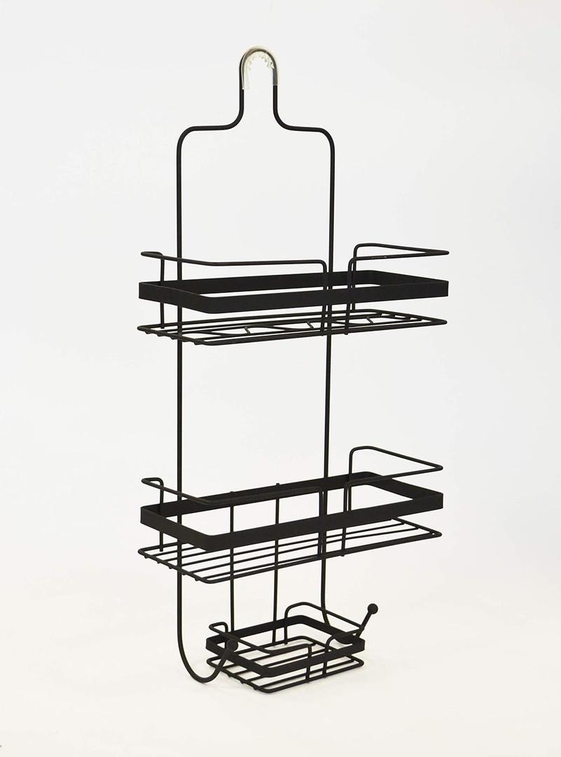 AQ Hanging Shower Caddy, Extra Wide Bathroom Organizer for Shampoo, Conditioner & Soap with Multi-Functional Hooks - Matte Black