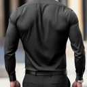 BUXKR Men's Wrinkle Free Slim Fit Dress Shirts Formal Long Sleeve Button Down for Wedding Business (Black, XL)