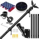 LETSTRY 5FT Black Flag Pole Kit for Outside House with American Flag & Solar Light,1" Thickened Stainless Steel Wall Mount Flagpole with 180Adjustable Bracket for Residential Outdoor Porch