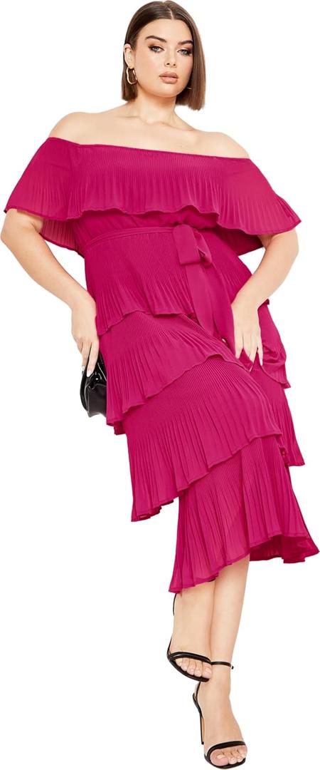 City Chic Women's CITYCHIC Plus Size Dress Night Garden, Hot Pink, 16
