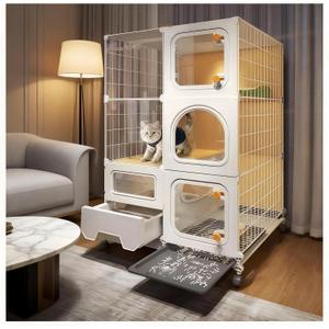 cat cage Indoor with Litter Box, Complimentary Bed, Bowl,Cleaning Three Piece Set,Large cat Enclosure, Cat House with Wheels Outdoor,Small Animal Cage cat Kennel (28″(L) x18.1″(W) x46.1″(H)