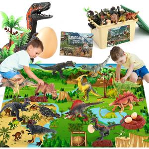 FRUSE Jurassic Dinosaur Toys Figures,12 PCS Realistic Large Dinosaur Figurines with Jumbo Play Mat & Information Dino Book,Educational Dino Figure Playset Cake Topper Decoration for Kids