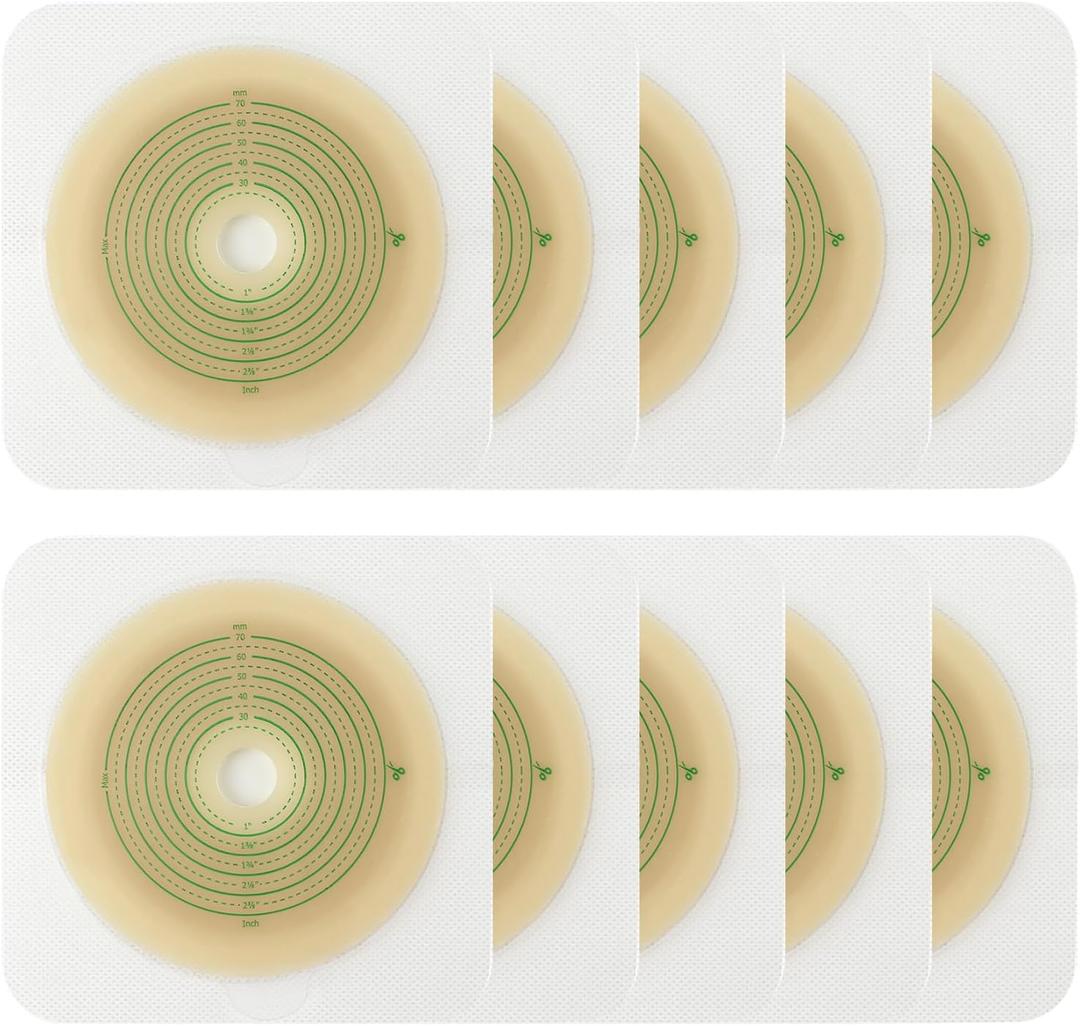 10pcs Skin Barrier with Non-Woven Border for Two Piece Colostomy Bags, Cut-to-Fit, 70mm Max