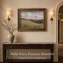 Vintage Gold Framed Landscape Wall art Retro Countryside Farmhouse Painting Picture Dark Green Nature Field Meadow Scenery Artwork Mountain Grassland Canvas for Living Room Bedroom Home Decorations