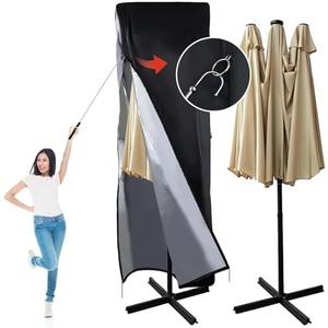 Patio Umbrella Parasol Cover, 420D Waterproof Outdoor, Fits 13-15 ft Double-Sided Large Umbrella, Garden, Top Vent, Zipper, Windproof Anti-UV Black