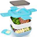 Sinnsally Bento Box Adult Lunch Box with Stainless Steel Container,Metal Lunchable Food Storage Container with Sauce Jar (Blue)