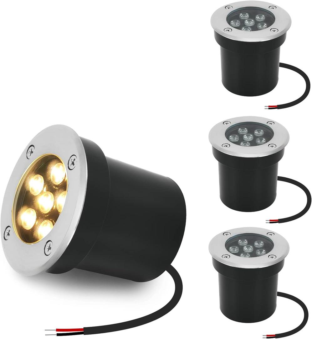 In-ground Lights Landscape Light 4 Pack 6w 12v Low Voltage LED Well Light Waterproof IP67 Pathway Lights Outdoor spotlights Trees Flags for Garden,Yard,Tree (Warm White)