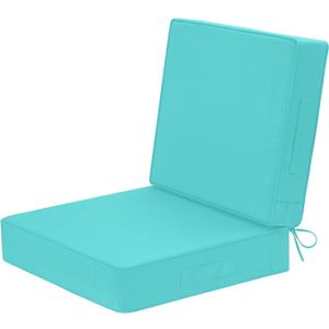Wellsin Outdoor Deep Seat Patio Cushions, 24 x 24 Waterproof & 3-Year Fade Resistant Outdoor Cushions with Removable Covers,Ties and Handle for Chair, Sofa, Couch, Teal