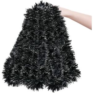 33ft Black Christmas Tinsel Garland,Xmas Metallic Twisted Hanging Garland for Chistmas Tree Fireplace Mantle Home Decoration