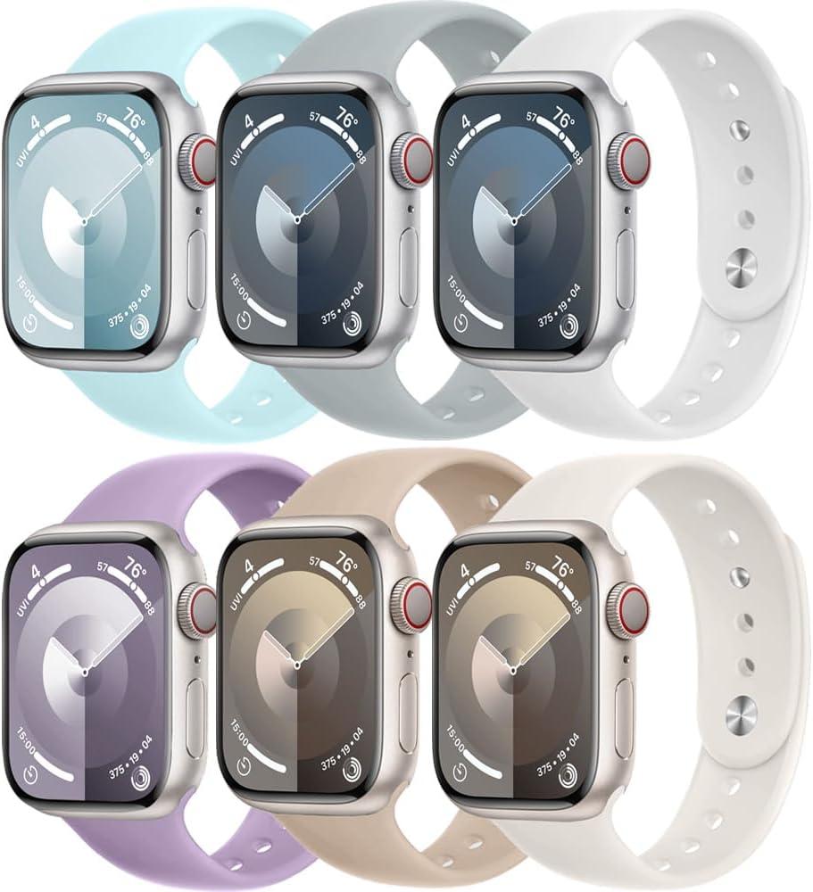 Sport Bands for Apple Watch Band 46mm 40mm 44mm 41mm 45mm iWatch Bands 38mm 42mm Men/Women,6 Pack Soft Silicone Wristband Strap for Apple Watch Ultra Band 49mm series 10 9 8 7 6 5 4 3 SE 45 41 44 40 mm