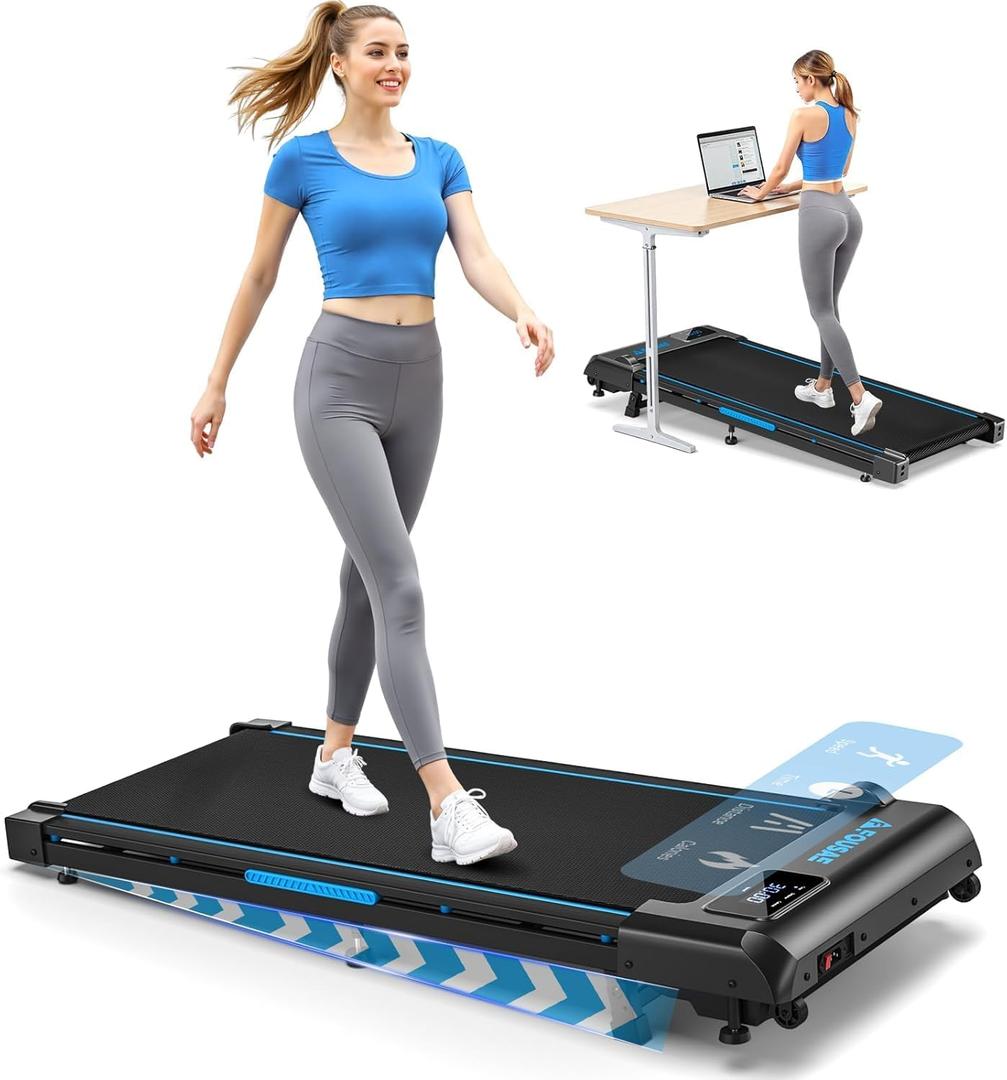 Walking Pad Treadmill, 6.2MPH Under Desk Walking Pad with 10% Incline, Treadmills for Home with Double Frame, 2.75HP Brushless Drive, 12 HIIT Programs, Remote Control, 350LBS Capacity (Black-Blue)