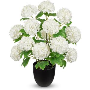 DILATATA Artificial Hydrangea Plant in Pot, 13 Heads Full Bloom Faux Hydrangea Flowers, Realistic White Potted Hydrangeas for Home Decor, Table Centerpiece, Office Desk,Indoor Hydrangea Flower Plants