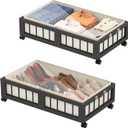 efluky 2-Pack Bamboo Under Bed Storage Containers with Wheels, Under Bed Clothes Storage Basket with Large Dust Bag, Rolling UnderBed Storage for Bedroom, Dorm and Basement, Black (23.6''L x 16.54''W x 7.5''H)