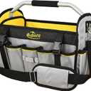 Electrician Tool Bag16 In, 1680D Polyester Fabric 29 Pockets Open Top Tool Bags with Stainless Steel Handle & Padded Shoulder Strap, Heavy Duty Tool Tote Bag (Yellow-Gray)