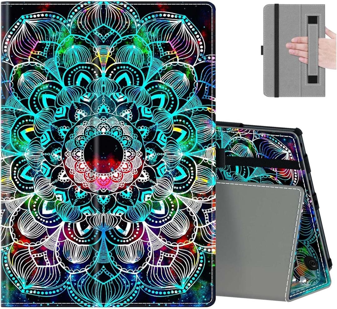 COOWPS Case for New Amazon Fire HD 8 & HD 8 Plus Tablet (12th/10th Generation, 2024/2022/2020 Release) - Slim Folding Stand Cover with Auto Wake/Sleep and Hand Strap, Mandala Flower