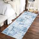 ROYHOME 2x6 Modern Abstract Runner Rug Non Slip Soft Stain Resistant Low Pile Machine Washabl Non Shed Rug for Hallway Kitchen Bathroom, Blue
