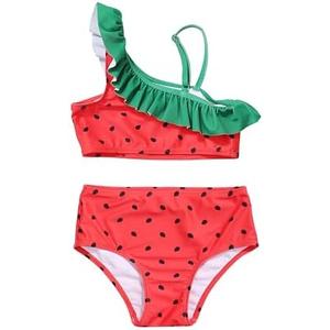 LIZENS Two-Pieces Girls Swimsuit Watermelon Printed Bikini Sets Ruffle Girls Bathing Suit Size 5-6 T 116 cm