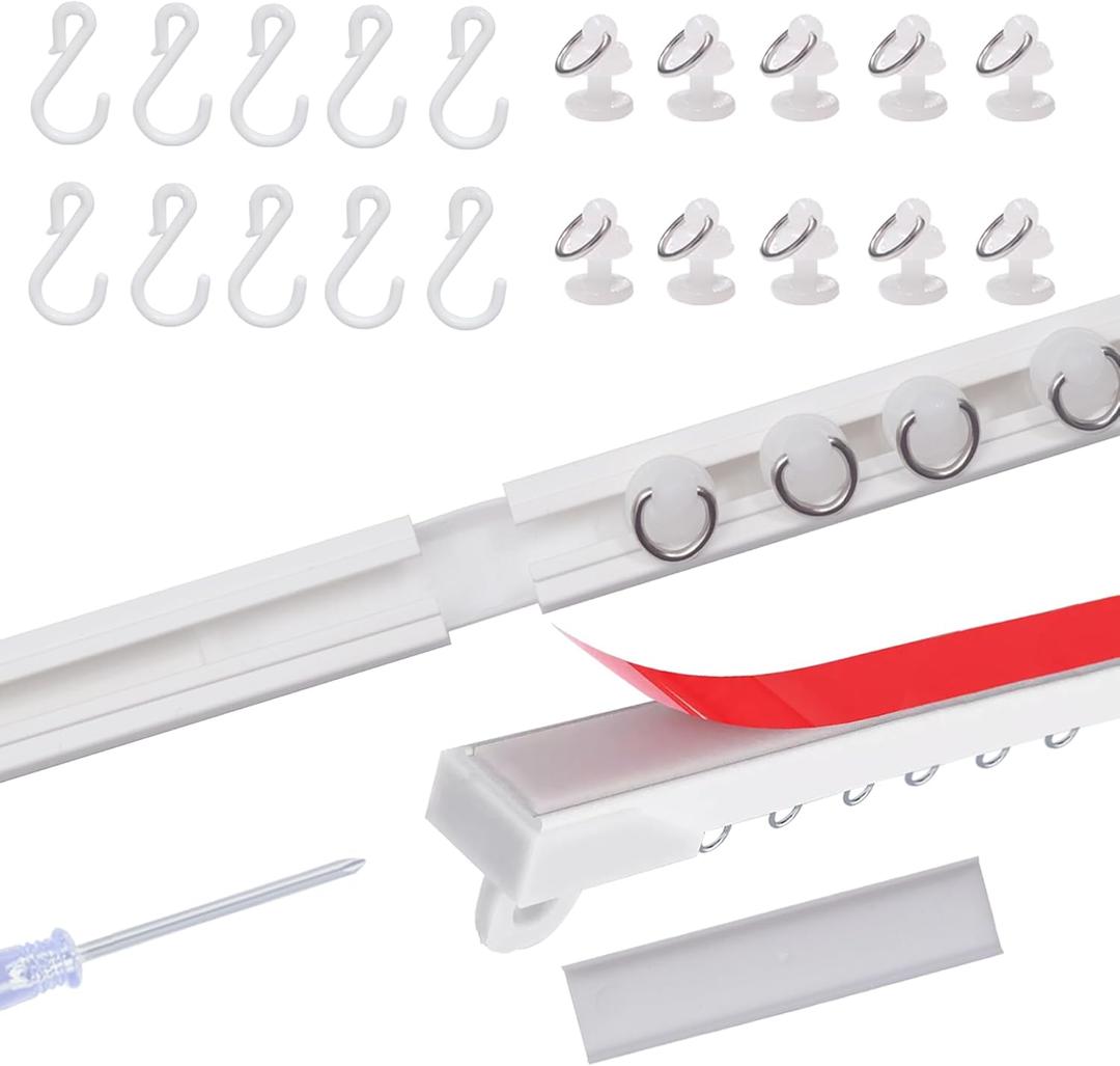 Self Adhesive Curtain Track, No Damage Curtain Track Hangers - Easy To Install Curtain Rails (16 FT)