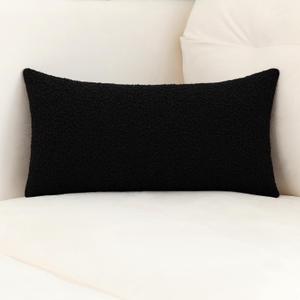 Jeneoo Black Decorative Lumbar Thick Throw Pillow Covers Fine Textured Boucle Couch Cushion Case for Sofa Decor, Set of 1, 14 x 36 Inch