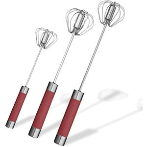 Stainless Steel Semi-automatic Egg Whisk - 3PCS Hand Push Rotary Whisk Blender (Red)