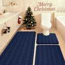 Striped Navy Blue Bathroom Rug Set 3 Pieces Ultra Soft, Non Slip Chenille Toilet Mat, Absorbent Plush Shaggy Bath Mats for Bathroom, Bedroom, Kitchen