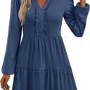 ANRABESS Womens Long Sleeve Dress 2025 Fall Casual V Neck Tiered Flowy Swing Short Mini Dresses Beach Travel Vacation Outfits, X-Large