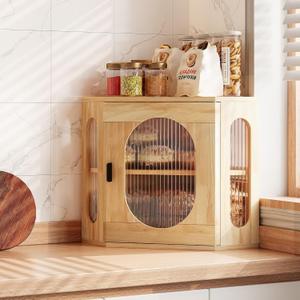 TQVAI Bread Box for Kitchen Countertop Large Corner Bread Loaf Storage Container Double Layer Wooden Bread Boxes Bin Farmhouse Pantry Shelf with Acrylic Window, Original