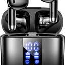 Wireless Earbuds, Bluetooth Headphones with Deep Bass Stereo, 48H Playback Ear Buds with LED Power Display, Lightweight, IPX7, in-Ear Earphones with Mic for iPhone/Android/iPad, Black