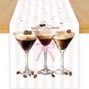 Espresso Martini Theme Table Runner, Martini Lovers Linen Fabric Table Runner for Everyday Use 72 x 13 Inches, Washable Table Cover for Indoor Outdoor Kitchen Dining Table Home Decor (Pink and Brown-martini)