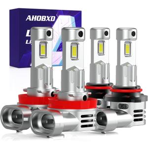 AHOBXD 9005 H11 LED Bulbs Combo,Upgraded 900% 90000LM Brightest 1:1 Halogen Size H11 9005 Bulbs with Cooling Fan 80000hours Lifespans Super Bright H11 9005 Fog Light Bulbs(Pack of 4)