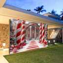 13X6ft Christmas Candyland Garage Door Decorations, Extra Large Candy Christmas Backdrop Background Photo Xmas Holiday Garage Door Covers Murals Backdrops Decoration for Home Holiday Party (Red)