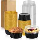 60 Pack 5 OZ Round Mini Cake Pans with Lids, Disposable Aluminum Foil Baking Pans with Lids, Mini Cake Containers for Birthday Party, Wedding, Baby Shower, Holiday Celebration