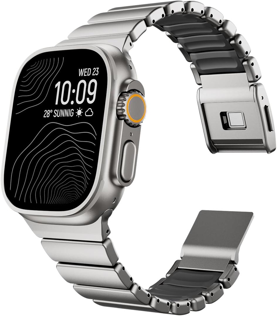 Magnetic Titanium Band Compatible with Apple Watch Ultra 3/2/1 Band 49mm Series 11 10 46mm 45mm 44mm 42mm SE 3/2/1 9 8 7 6 5 4,Luxury Silicone Dual-Layer Link For iwatch Men Women