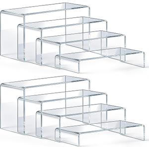 Acrylic Display Risers 8 Pcs - Clear Acrylic Shelves & Display Stand, Rectangular Risers for Cupcake, Retail & Desktop, 4 Sizes (7", 8", 9")
