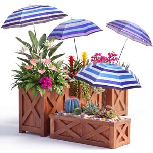 Abbylike 4 Set Plant Umbrellas for Outdoor Plants, Garden Umbrella Shade for Potted Plants and Garden Beds Plant Cover for Sun Summer Beach Terrace Lawn Swimming Pool (Stripe,Blue and White)