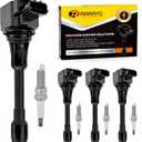 RARAYC Set of 4 Ignition Coil Pack & Spark Plugs Compatible with Nissan 2007-2019 Altima/ Rogue/ Sentra L4 Compatible with Infiniti FX50/ M56 V8 Replaces UF549 & 9029 Fix Misfire & Check Engine Light