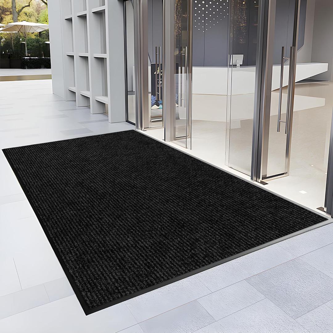 4 x 6 Front Door Mat Indoor Outdoor Entrance, Commercial Floor Mat Heavy Duty Dirt Trapper Entryway Doormat, Custom Size Non Slip Rubber Backing Welcome mat, Door Mat for High Traffic Area (Black Stripe)
