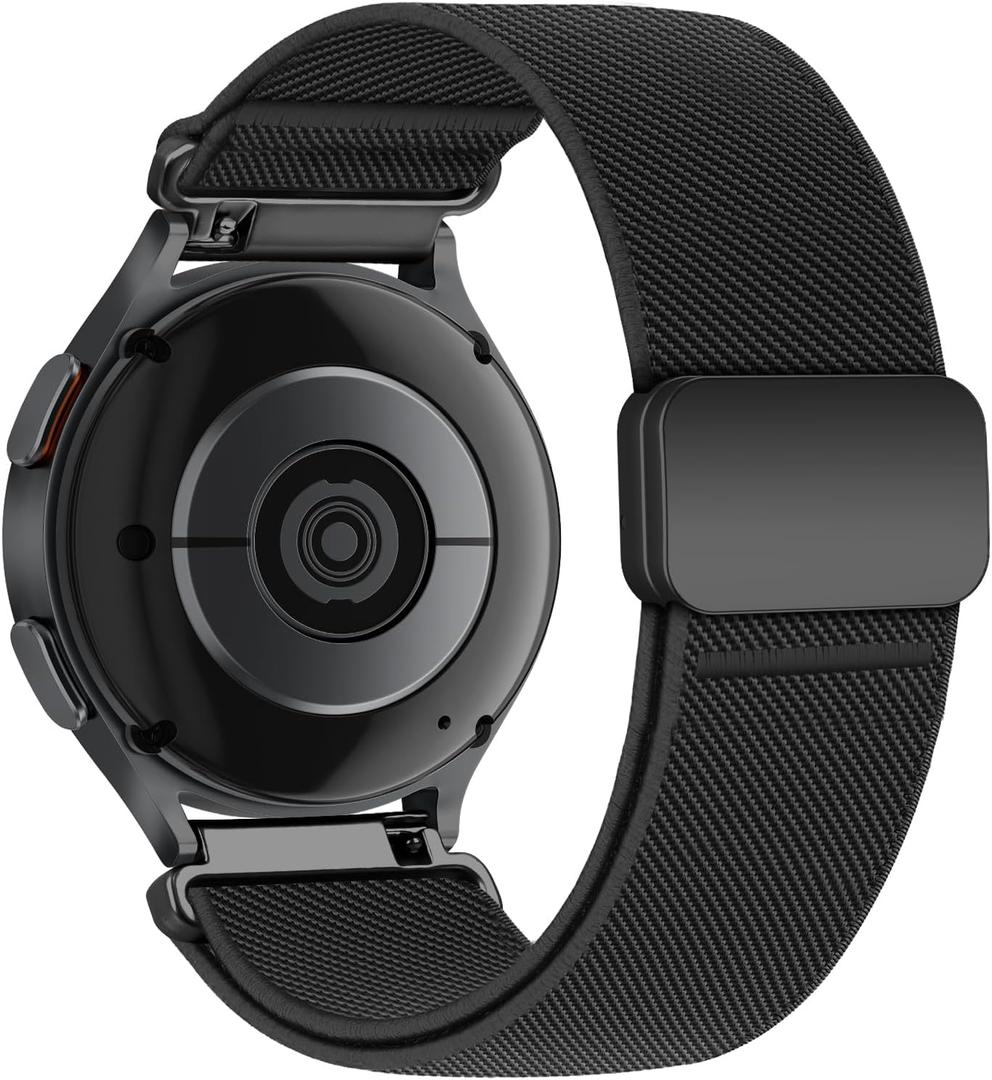 Magnetic Elastic Bands for Samsung Galaxy Watch 7/6/5/4/FE 40mm 44mm/Galaxy Watch 6 Classic 43 47mm/5 Pro 45mm/4 Classic 42 46mm/Active 2, 20mm Wristband Stretchy Nylon Sport Strap Men Women (01-Black black line)