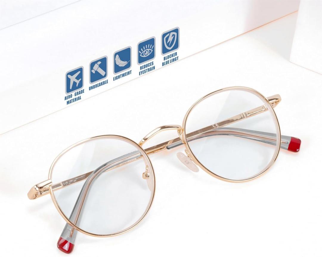 Round NearSighted Distance Glasses Women Men,Nearsighted Far Vision Driving Eyeglasses,Retro Myopia Wire Frame (Gold)
