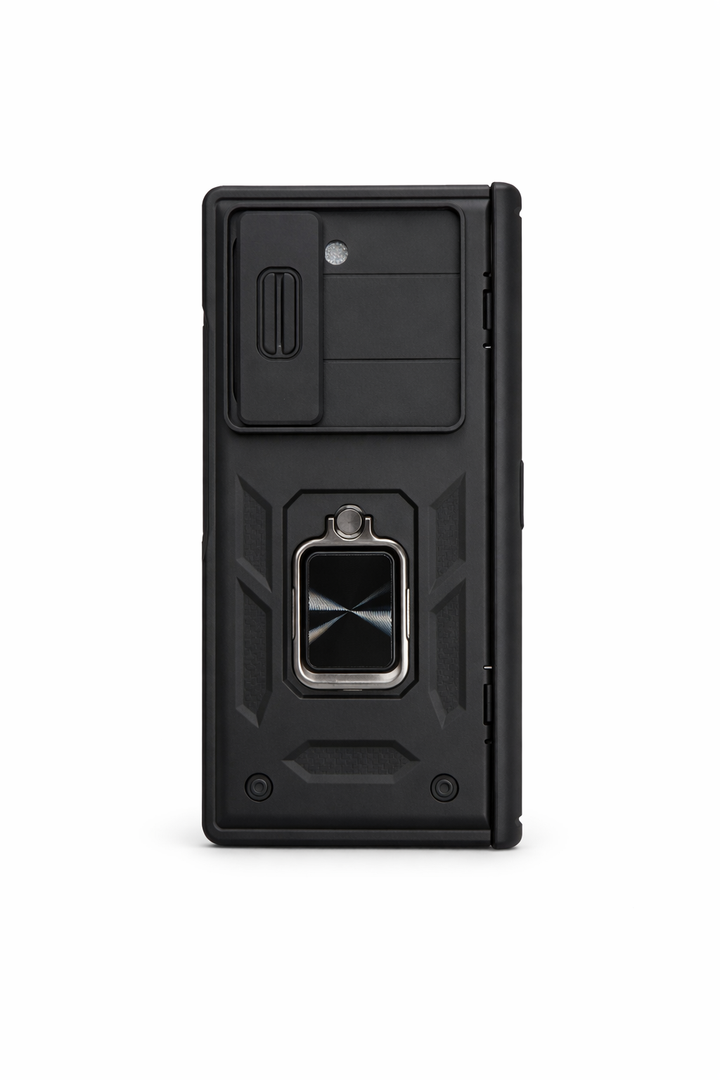 TONGATE for Z Fold 6 Case with Ring Stand, Built-in S Pen Holder & Glass Screen Protector Shockproof Rugged Z6 Phone Case with Slide Camera Cover & Belt Clip for Samsung Galaxy Z Fold 6 2024, Black