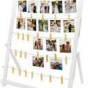 FramePro Freestanding Photo Display Board with Clips, Stable Tabletop Picture Frame Stand Holds 30+ Photos, Graduation Centerpiece Decorations 2026, Wooden Board for Photos, Artworks (White)