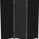 4 ft. Short Woven Fiber Folding Screen - Black - 3 Panel
