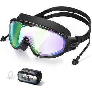 Adult Swimming Goggles,Leak-Proof,Anti-Fog Pool Glasses,Wide View Swim Goggles with Ear Plugs and Nose Clip
