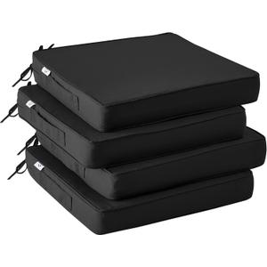 Outdoor Chair Cushions Set of 4,Waterproof Outdoor Seat Cushions for Patio Furniture,Patio Chair Cushion with Handle and Ties, Square Out Door Chair Pads,19" x 19" x 3", Black