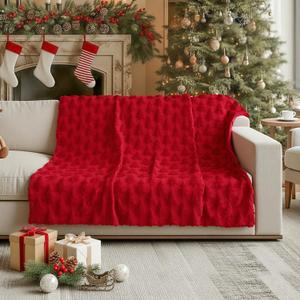 Horaldaily Christmas Blanket Throw, Red Christmas Tree Soft Fuzzy Plush Faux Fur Cozy Blankets for Couch Sofa Bed Lounging, Ideal Gifts for Kids Adults Wife Self, 50x60